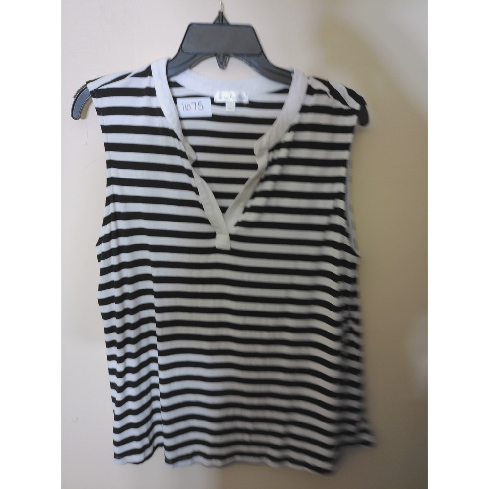 Nine Britton Striped Top Womens L Black White Nautical Fisher Sleeveless Casual